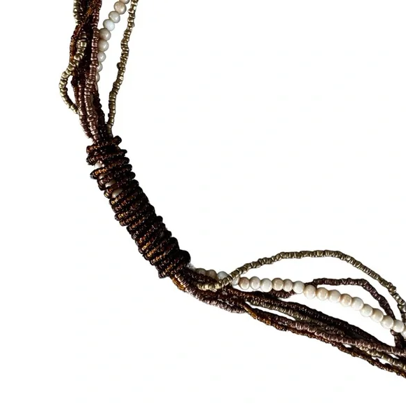 Vintage and unique brown, gold, taupe beaded tie belt - Picture 2 of 8